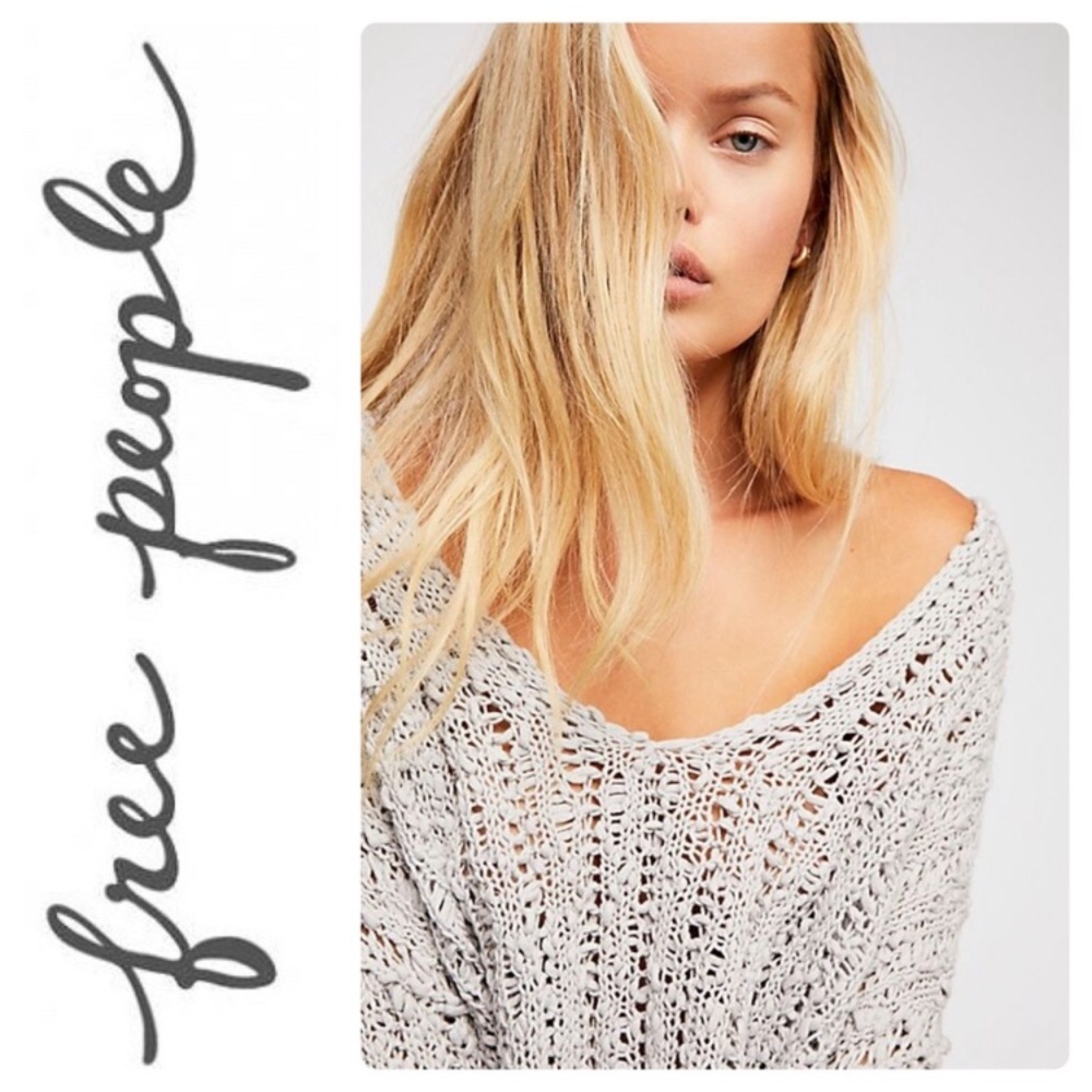$108 FREE PEOPLE Beach Comber Oversized Gray Chunky Knit Soft Sweater Sz S Small - Picture 4 of 10